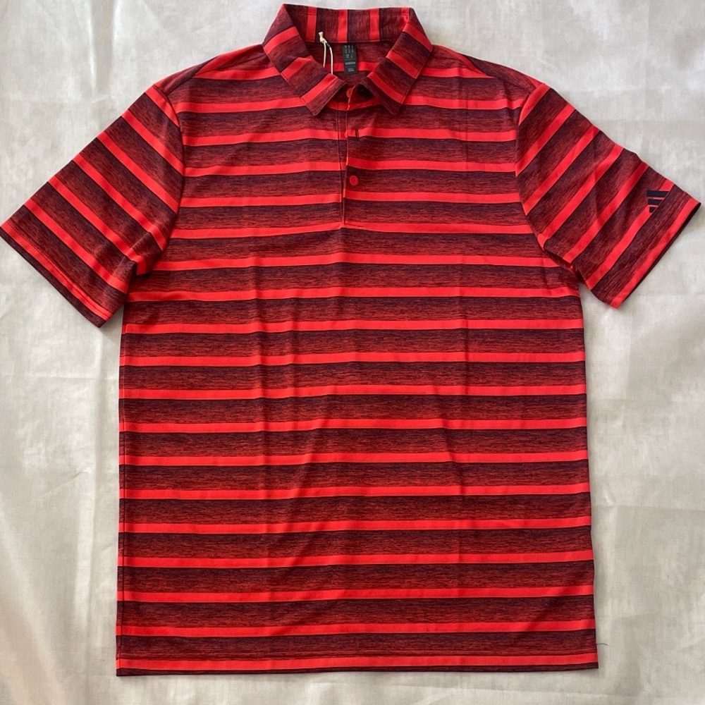 Adidas Golf Mens Red and Black Striped Polo Short Sleeve Shirt Medium NWT